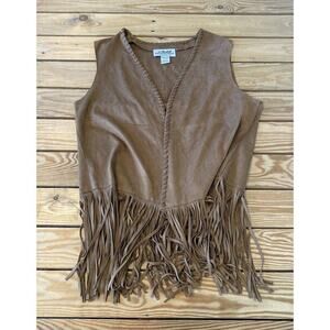 Back in the Saddle Fringed Faux Leather Vest Size Large Women’s Brown